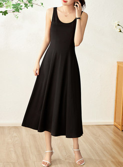 Denim Outwear & Black Strap Midi Dress