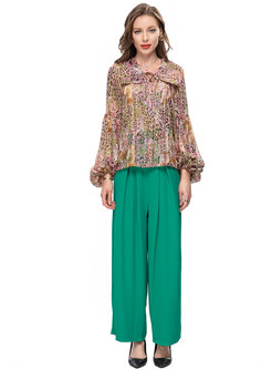 Floral Print Puff Sleeve Top & Wide Leg Pant
