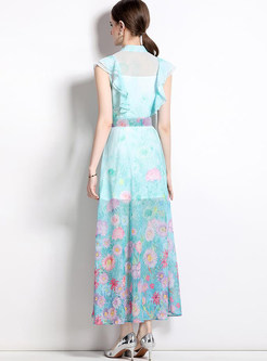 Floral-Print Ruffle-Bodice Corset Dress