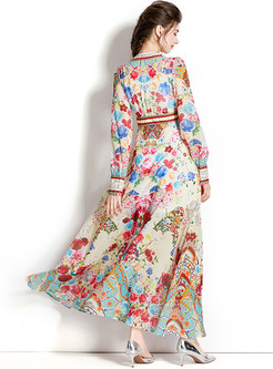 Puff Sleeve Floral Print Maxi Dress
