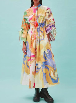 Irregular Floral Print Puff Sleeve Maxi Dress