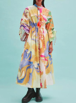 Irregular Floral Print Puff Sleeve Maxi Dress