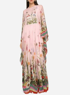 Floral Print Cascading Maxi Dress