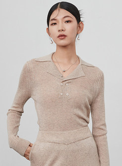Button Front V-Neck Knitted Top