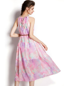 Romance Sleeveless Blurred Floral Skater Dresses