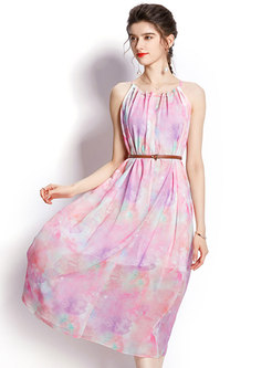 Romance Sleeveless Blurred Floral Skater Dresses