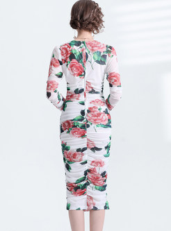 Floral Print Corset Ruffled Bodycon Dress