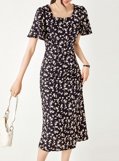 Floral Print Corset Bodycon Ruffled Dress
