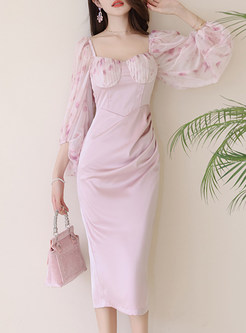 Blush Pink Waist Ruffled Bodycon Dress