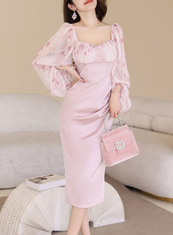 Blush Pink Waist Ruffled Bodycon Dress