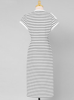 Crew Neck Striped Split Dresses For Women