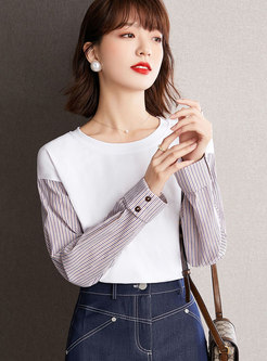 Crewneck Striped Splicing Tops For Women