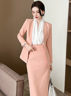 Chic Blazers Solid Color Tight Skirt Suits