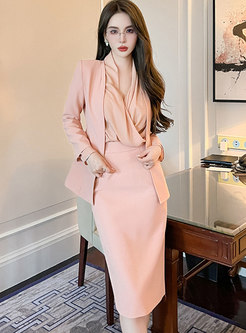 Chic Blazers Solid Color Tight Skirt Suits