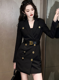 Hot Large Lapels Double-Breasted Blazer Dresses