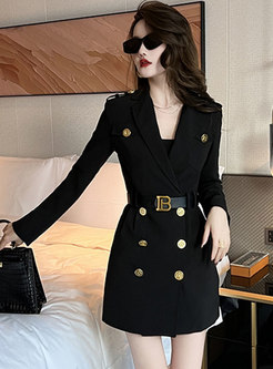 Hot Large Lapels Double-Breasted Blazer Dresses