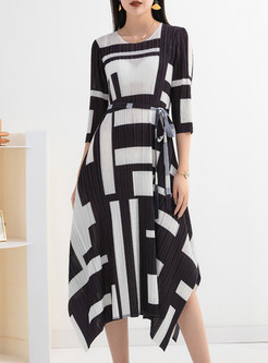 Asymmetric Color-Blocked Midi Dress