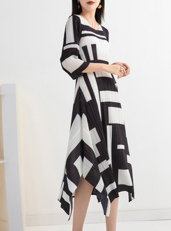Asymmetric Color-Blocked Midi Dress