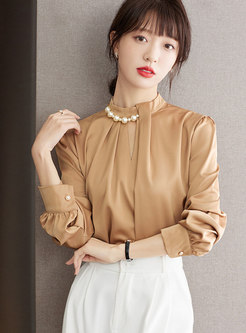 Minimalist Decor with Pearl Satin Blouses For Women
