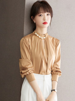 Minimalist Decor with Pearl Satin Blouses For Women