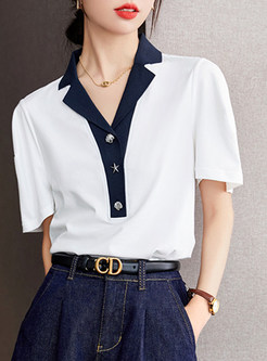 Button Front V-Neck Casual Top
