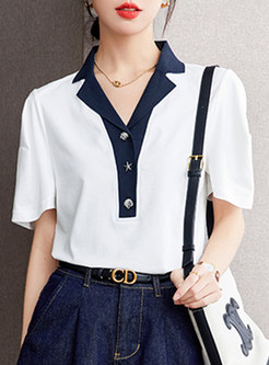 Button Front V-Neck Casual Top
