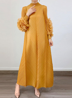 Long Sleeve Maxi Dress In Ripple Print