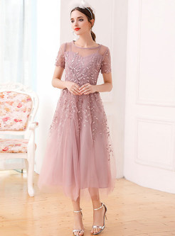 Floral Crochet Mesh Midi Dress