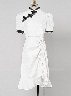 White Ruffled Hem Bodycon Dress