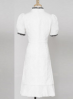 White Ruffled Hem Bodycon Dress