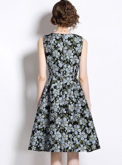 Floral Print Jacquard Vest Dresses