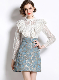 Floral Crochet Mesh Two-piece Lace Dress