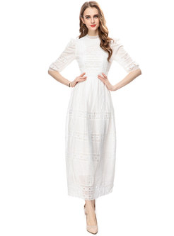 Elegant Half Sleeve Transparent Maxi Dresses