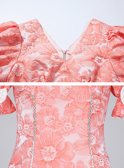Puff Sleeve Bodycon Floral Crochet Date Dress