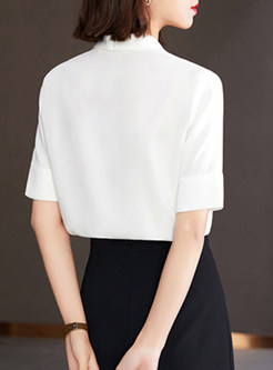 V-Neck Short Sleeve Chiffon White Shirt