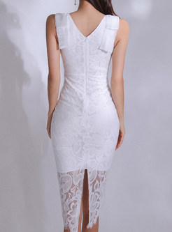 Square-Neck White Corset Bodycon Dress