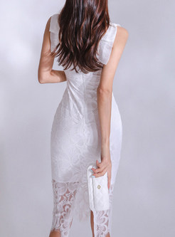 Square-Neck White Corset Bodycon Dress