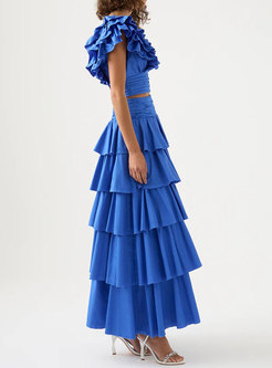 Romantic Ruffles Pleated Tiered Skirt Suits