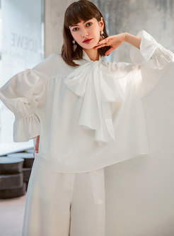 Tie Front White Blouses & Lounge Wide Leg Pants For Women
