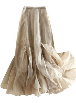 Elegant Solid Color Flutter Long Skirts For Women