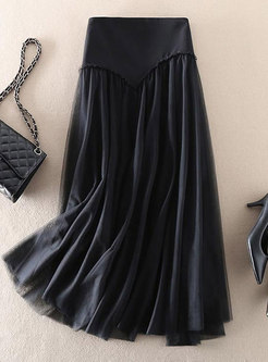 Classy Solid Patch Maxi Skirts