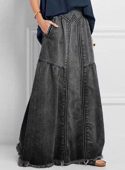 Minimalist Fray Hem Boxy Jean Skirts