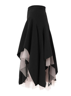 Exclusive Drawcord Contrasting Irregular Mid Length Skirts