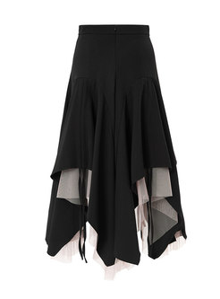 Exclusive Drawcord Contrasting Irregular Mid Length Skirts