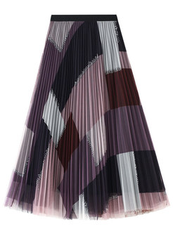 Hot Plaid Contrasting Pleated Maxi Skirts