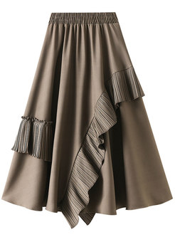Ruffles Irregular Solid Color Midi Skirts