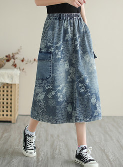 Sweetheart Embroidered Denim Skirt