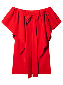 Red Off The Shoulder Ruffle Front Shift Dress