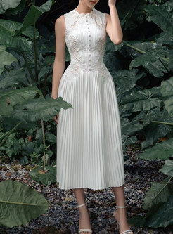 Sleeveless Button Front White Dress