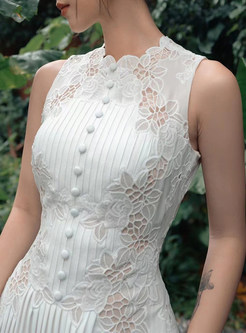 Sleeveless Button Front White Dress